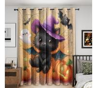 Halloween Blackout Curtains Bedroom 46 x 54, Cute Ghost Bat Curtains for Home Decor, Living Room, Thermal Eyelet Patterned Window Drapes, 54 Inch Drop 2 Panels （JG747）