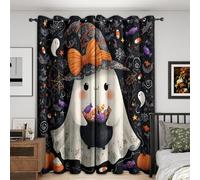 Halloween Blackout Curtains Bedroom 46 x 54, Cute Ghost Curtains for Home Decor, Living Room, Thermal Eyelet Patterned Window Drapes, 54 Inch Drop 2 Panels （JG710）