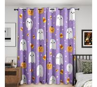 Halloween Blackout Curtains Bedroom 46 x 54, Cute Ghost Pumpkin Curtains for Home Decor, Living Room, Thermal Eyelet Patterned Window Drapes, 54 Inch Drop 2 Panels （JG728）