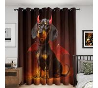 Halloween Blackout Curtains Bedroom 46 x 54, Dachshund Curtains for Home Decor, Living Room, Thermal Eyelet Patterned Window Drapes, 54 Inch Drop 2 Panels （JG682）