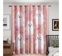 Halloween Blackout Curtains Bedroom 46 x 54, Pink Cute Ghost Curtains for Home Decor, Living Room, Thermal Eyelet Patterned Window Drapes, 54 Inch Drop 2 Panels （JG783）