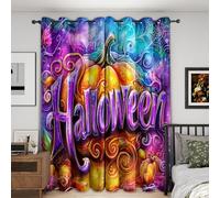 Halloween Blackout Curtains Bedroom 46 x 54, Pumpkin Curtains for Home Decor, Living Room, Thermal Eyelet Patterned Window Drapes, 54 Inch Drop 2 Panels （JG655）