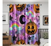 Halloween Blackout Curtains Bedroom 46 x 54, Pumpkin Rainbow Curtains for Home Decor, Living Room, Thermal Eyelet Patterned Window Drapes, 54 Inch Drop 2 Panels （JG719）