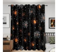 Halloween Blackout Curtains Bedroom 46 x 54, Spider Curtains for Home Decor, Living Room, Thermal Eyelet Patterned Window Drapes, 54 Inch Drop 2 Panels （JG701）