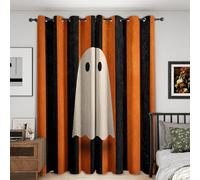 Halloween Blackout Curtains Bedroom 46 x 54, Stripe Ghost Boo Curtains for Home Decor, Living Room, Thermal Eyelet Patterned Window Drapes, 54 Inch Drop 2 Panels （JG691）