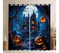 Halloween Blackout Curtains Horror Pumpkin Lights Curtains for Kids Spooky Decor Halloween Castle Curtains & Drapes Nightmare Before Christmas Halloween Decorations Window Treatments 66x72