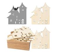 Halloween Blank Spook House Wood Haunted House Wood Ghost Wooden with Twines Art Unfinished Ornaments for Christmas Wedding Birthday Party Halloween Thanksgiving Day Decoration 20Pcs