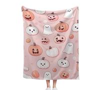 Halloween Blanket, 100x130cm Soft Fuzzy Plush Cozy Flannel Blankets, Pink Cute Ghosts Pumpkin Candy Theme, For Couch Sofa Or Bed, Give You A Comfortable User Experience