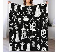 Halloween Blanket 130 x 150cm - Super Soft & Cosy - Black and white Cute ghost、 pumpkin Blanket - Halloween Decorations