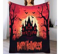 Halloween Blanket 200 x 200cm - Super Soft & Cosy - Red and black Haunted house、 text Blanket - Halloween Decorations