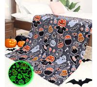 Halloween Blanket Cozy Soft Lightweight Fleece Fall Pumpkin Throw Blankets Glow in The Dark Blankets Gifts Decor for Girls Boys Teens Kids Women Birthday