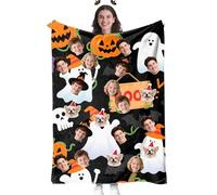 Halloween Blanket Customized with Your Photo - Spooky Ghost Pumpkin Bat and Spiderweb Print Cozy Throw, Soft Plush Flannel Blanket for Couches, Beds, and Festive Home Decor Gift