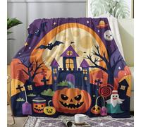 Halloween Blanket King Size, Ghost Pumpkin Bat Fleece Throw Blanket for Bed Sofa Couch, Soft Cozy Flannel, Large 200x240 cm, Decor & Gifts (QM338)