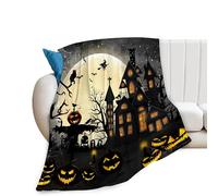 Halloween Blanket Moon Ghost Throw Blankets Cozy Fleece Flannel Castle Bedding Horror Gifts for Men Women Boys Girls Teens Kids Adults for Couch Sofa Bed Decor 40"X50"