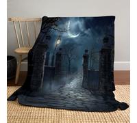Halloween Blanket Throw, Halloween Blanket Dark Aesthetics Spooky Path for Kids Men Women, Soft Flannel Gray-blue for Sofa, 130 x 150cm