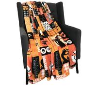 Halloween Blanket Throw: Patchwork Decor Witch Jack O Lantern on Soft Velvet Fleece for Sofa Bed Couch Chair for Adults Kids
