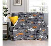 Halloween Blanket, White Ghost, Black Cat, Lightweight Washable Breathable Throws Blankets 40"x50", Single Size Fluffy Blanket Suitable for Kids Adults - All Seasons (101x128cm)