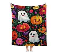 Halloween Blankets And Throws, 125x150cm, Cozy Flannel Floral Ghosts Pumpkin Decoration, For Couch Sofa Bed Lounging, A Thoughtful For Friends And Family