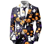 Halloween Blazer Men Costumes Men's Pumpkin Print Party Linen Jacket Adult Man Dinner Jackets for UK Party Green Suit Mens Costume 3D Horror Funny Blazers Regular Fit