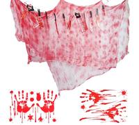 Halloween Blood Creepy Cloth Set, Spooky Fabric Decor, Scary Gauze Banner Decorations for Outdoor Yard Wall Doorway House (Red Set)