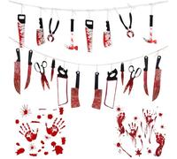 Halloween Blood Hand Decorative Sticker Set Hanging Spooky Crime Scene Prop Decorations Perfect for Carnival Escape Rooms Haunted Houses Horror Parties and Home Decor