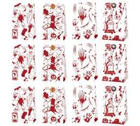 Halloween Blood Handprint Paper Bags with 12pcs Terrible Circular Stickers with Eyeball Patterns Horror Blood Handprint Candy Snack Paper Bags for Halloween Party Decorations