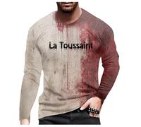 Halloween Blood Stained Men's Round Neck Table Place Long Sleeve Casual Comfortable Business Shirt Vests Set, red, XXL