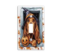 Halloween Bloodhound Dog Decorative Light Switch Cover Plate 1 Gang Single Toggle, Cute Funny Window Electrical Switchplate, Pet Faceplate for Kitchen Living Room Decor