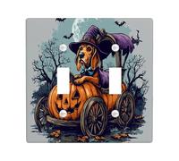 Halloween Bloodhound Dog Decorative Light Switch Cover Plate 2 Gang Double Toggle, Pumpkins Carriage Electrical Switchplate, Pet Faceplate for Kitchen Living Room Decor