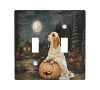 Halloween Bloodhound Dog Decorative Light Switch Cover Wall Plate 2 Gang Double Toggle, Funny Mummy Forest Electrical Faceplate for Kitchen Bathroom, Pet Switchcover Decor