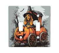 Halloween Bloodhound Dog Decorative Light Switch Cover Wall Plate 2 Gang Double Toggle, Pumpkins Carriage Electrical Switchplate Pet Faceplate for Kitchen Living Room Decor