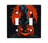 Halloween Bloodhound Dog Decorative Light Switch Cover Wall Plate 2 Gang Double Toggle, Spooky Pumpkins Electrical Switchplate Pet Faceplate for Kitchen Living Room Decor