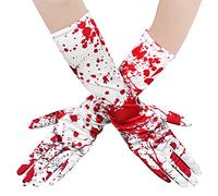 Halloween Bloody Gloves Long Cosplay Costume Gloves for Halloween Carnival Festival Performance Props Fancy Dress Party Supplies Adult 39cm Scary Bloodstain Gloves Goth Horror Sleeves(White Red)