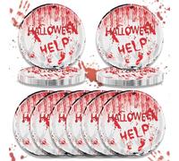 Halloween Bloody Party Supplies Tableware Set - 24Pcs 7Inch Zombie Bloody Scary Help Prints Disposable Paper Plates for Halloween Theme Table Party Favor