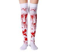 Halloween Bloody Stockings Women Zombie Long White Socks Ladies Compression Girl Cosplay Costume Maid Nurse Prop Fancy Dress Party Supplies Scary Pub Waitress Elastic Blood Stained Thigh Stocking Gift