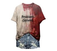 Halloween Bloody T Shirt For Women Problem Solved T Shirt I'm Fine Bloody Shirt Women Funny Halloween Blood Horror Clothes Gift Blood Splatter Top Blood Splash Pattern Problem Solved Halloween T-Shirt