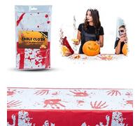 Halloween Bloody Tablecloth 178x132cm, Waterproof Plastic Rectangular Table Cover for Horror Party, Haunted House, Zombie Theme, Scary Dinner & Indoor Outdoor Halloween Decorations