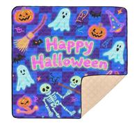 Halloween Blue and Black Ghost Pumpkin Large Non-Slip Baby Gym & Activity Mat for Indoor Outdoor Waterproof Foldable Activity Entertainment Mat for Baby Toddler Infant, 50'' x 50''alfombrilla