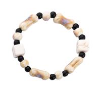 Halloween Bone Beaded Bracelet for Women Men Dog Bone Shaped Beads Bracelet for Dog Pet Lovers Handmade Ceramic Square Bead Bracelet Stretch Halloween Hand Chain Porcelain Bracelets for Family Friends