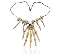 Halloween Bone Necklace - Skeleton Skull & Hand Design, Voodoo Inspired Caveman Jewelry, Spooky Witch Costume Accessory