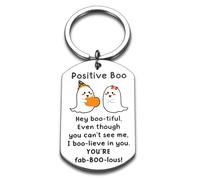 Halloween Boo Basket Stuffers for Women Men Ghost Keychain Spooky Basket Stuffers for Girls Boys Her Him Encouragement Motivational Key Tag for Daughter Girlfriend Friend Coworker Positive Keepsake