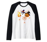 Halloween Boo Ghost Pumpkin Witch Spider Bat Raglan Baseball Tee