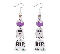 Halloween Boo Pumpkin Wine Skeleton Skull Wooden Earrings Hocus Pocus Witch Tricks Cauldron Spider Web Boo Lightweight Halloween Holiday Festive Party Jewelry Gift, Wood, No Gemstone