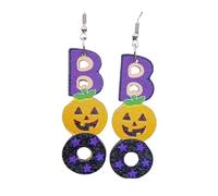 Halloween Boo Pumpkin Wine Skeleton Skull Wooden Earrings Hocus Pocus Witch Tricks Cauldron Spider Web Boo Lightweight Halloween Holiday Festive Party Jewelry Gift, Wood, No Gemstone