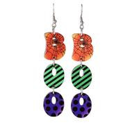 Halloween Boo Pumpkin Wine Skeleton Skull Wooden Earrings Hocus Pocus Witch Tricks Cauldron Spider Web Boo Lightweight Halloween Holiday Festive Party Jewelry Gift, Wood, No Gemstone