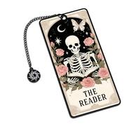 Halloween Bookmarks Halloween Spooky Skeleton Tarot Metal Bookmark for Book Lovers Gifts Boo Basket Stuffers for Kids Her Him Spooky Season Horror Gift Skull Tarot Card Bookmark for Teens Women Men