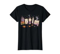 Halloween Books and Coffee Doodles Autumn Read Reading Book Value Graphic T-Shirt, Women, Black, M
