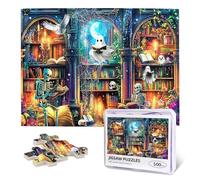 Halloween Bookshelf Puzzles for Adults 500 Pieces, Horror Ghosts Library Jigsaw Puzzles Spooky Skulls Wooden Puzzle for Fun Family Game Motivational Toy Educational Intellectual