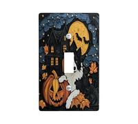 Halloween Border Collie Dog Decorative Light Switch Cover Wall Plate 1 Gang Single Toggle, Haunted Houses Electrical Faceplate for Kitchen Bathroom, Pet Switchcover Decor