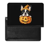 Halloween Boston Terrier Pumpkin Passport Holder Cover Wallet Travel Leather Passport Case for Women Men